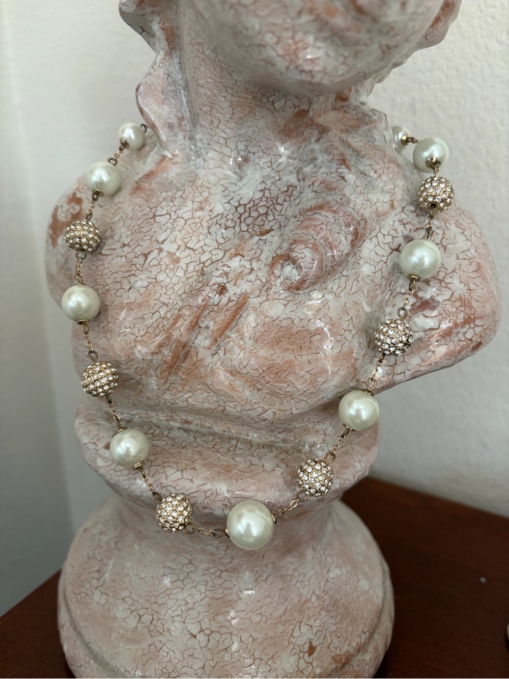 Spring Street Gold-Tone Necklace with Ivory Pearls and Crystal Spheres